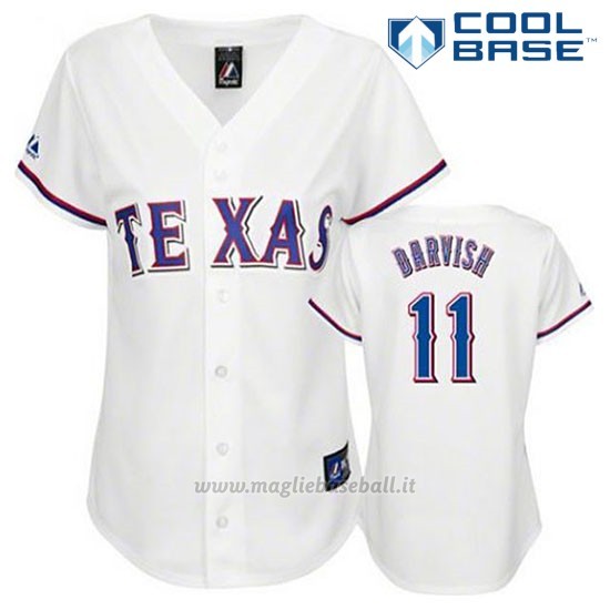 Maglia Baseball Uomo Texas Rangers Yu Darvish 11 Bianco Cool Base